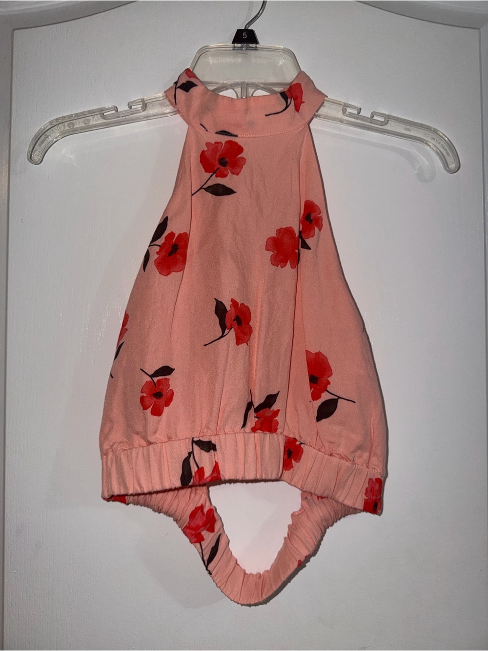 Zara Peach Halter Crop Top with Red Floral Accents